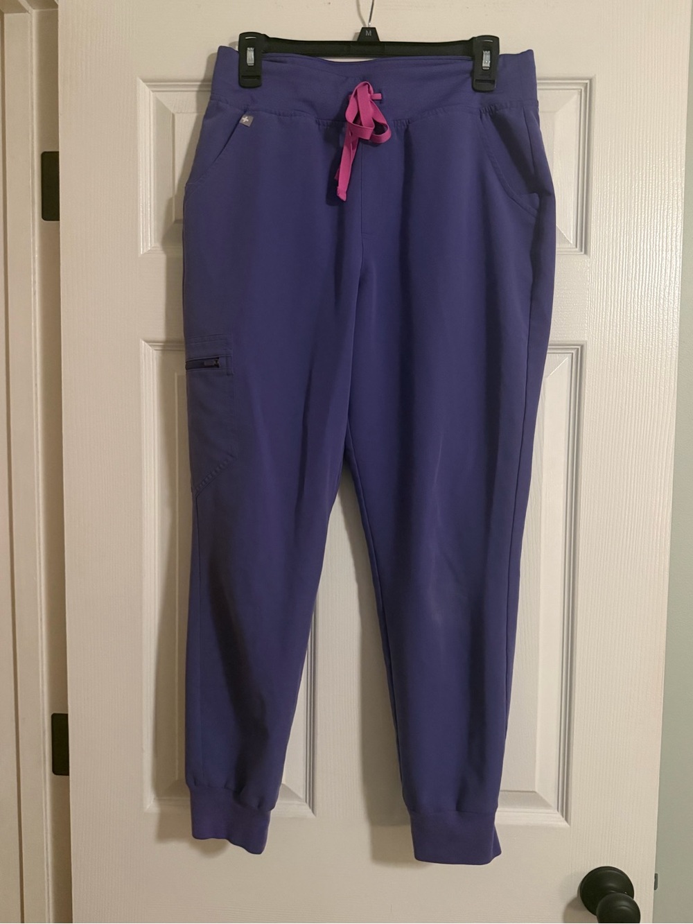 FIGS High Waist Zamora Purple Jogger Pants with Pink Drawstring Digital Grape